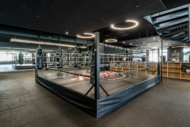 Boxring unter den runden Deckenleuchten